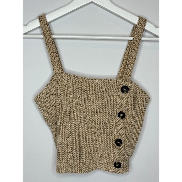 Lucy Paris Top Womens Crop Tank Textured Knit Size S Tan Square Neck Sleeveless - Picture 1 of 13